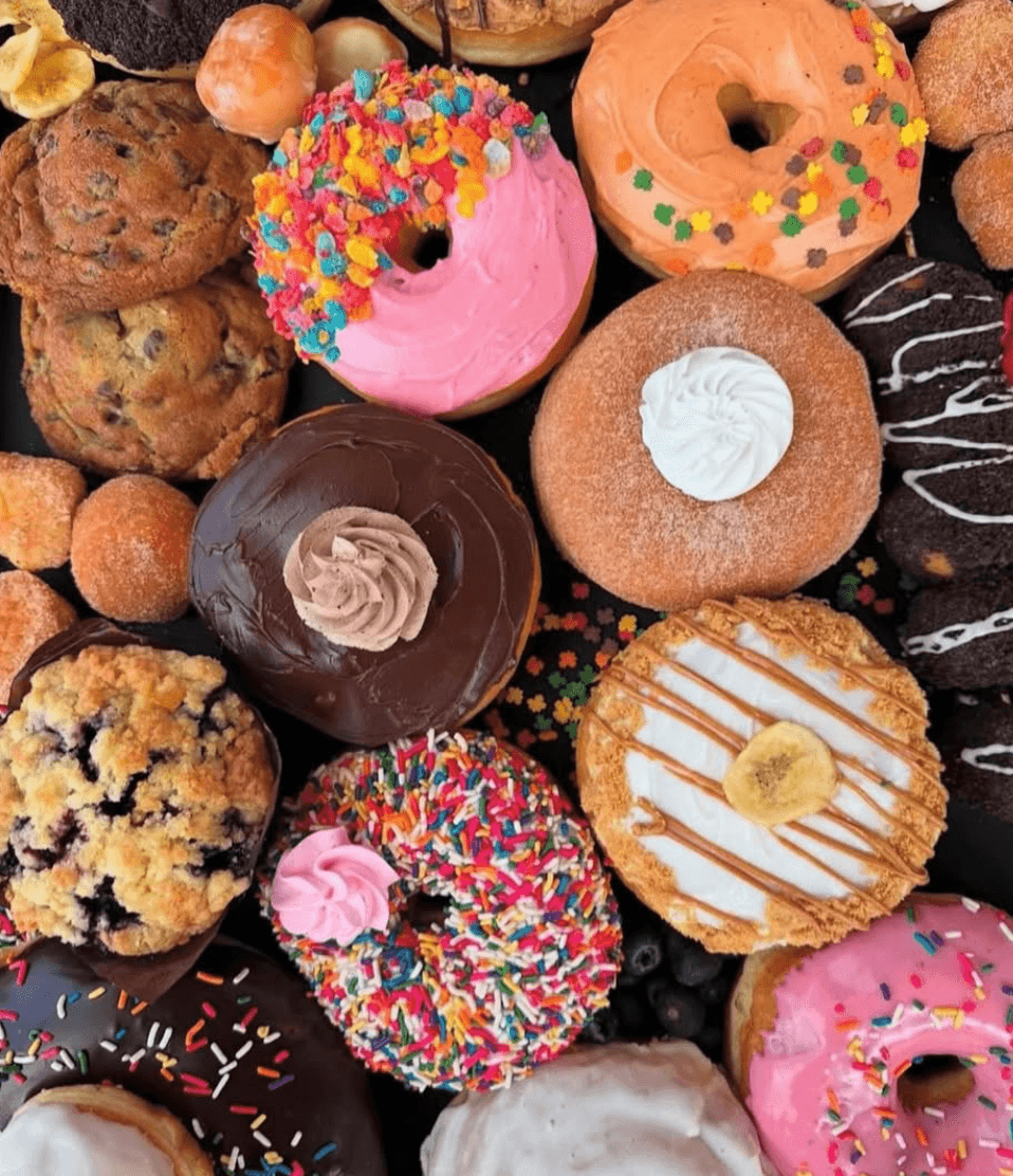 Assorted donuts flat-lay