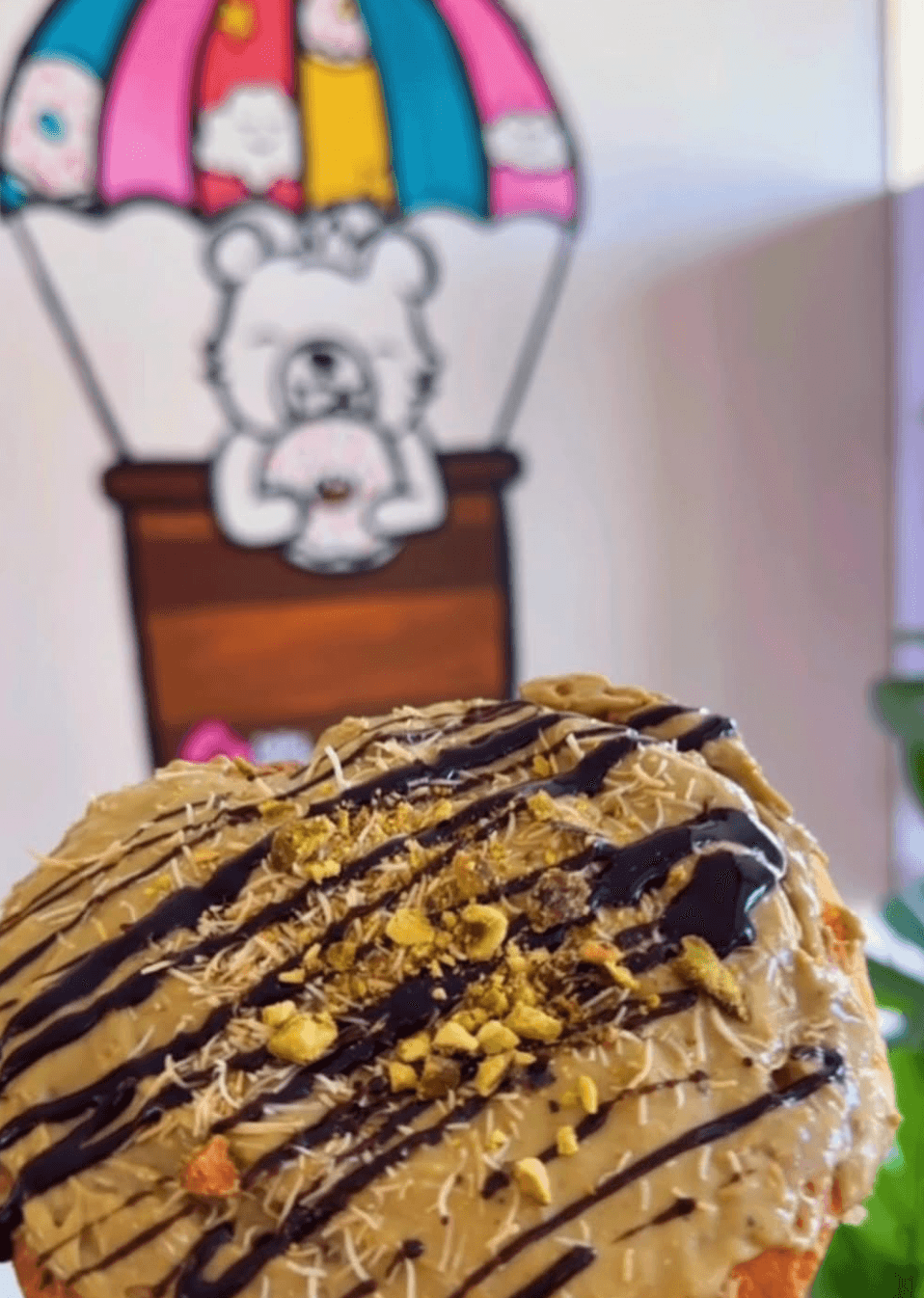 Dubai pistachio roll with bear mascot